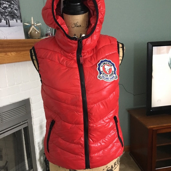 Ann Christine AC Girls Team Winter Champs Red Hooded Quilted Puffer Vest - Picture 1 of 8